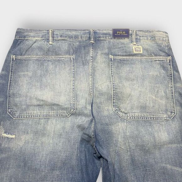 Polo Ralph Lauren Relaxed Straight Distress Repaired Carpenter Jeans 38x32 (c) - Picture 9 of 12